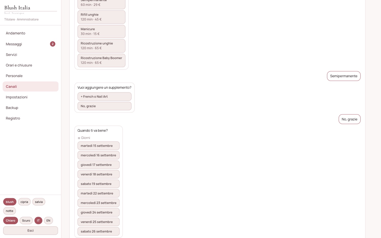 Il bot: prenotare con i pulsanti
